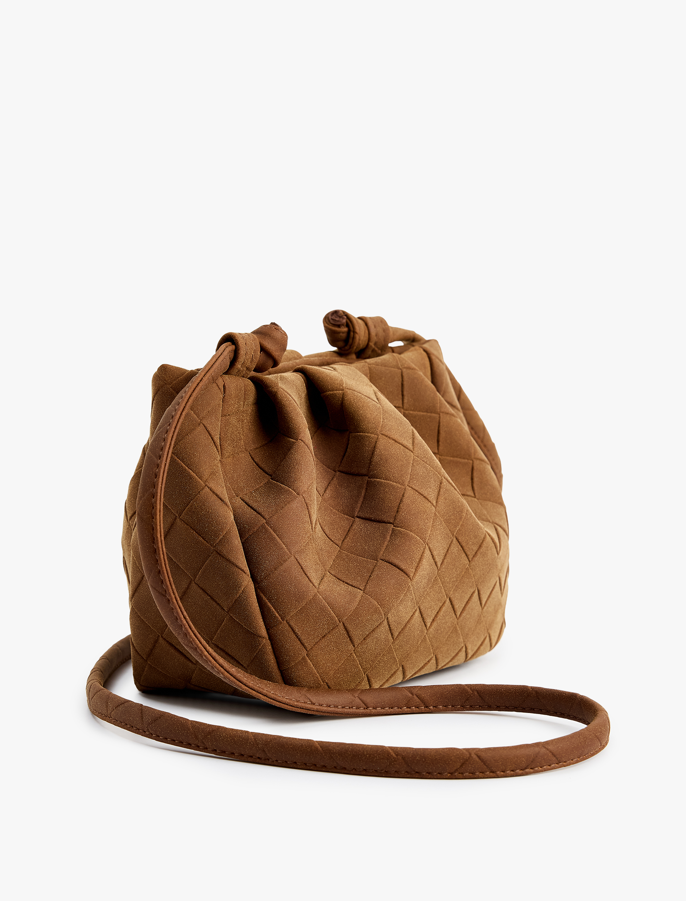  Kadın Örgü Desenli Suni Süet Askılı Çapraz Çanta