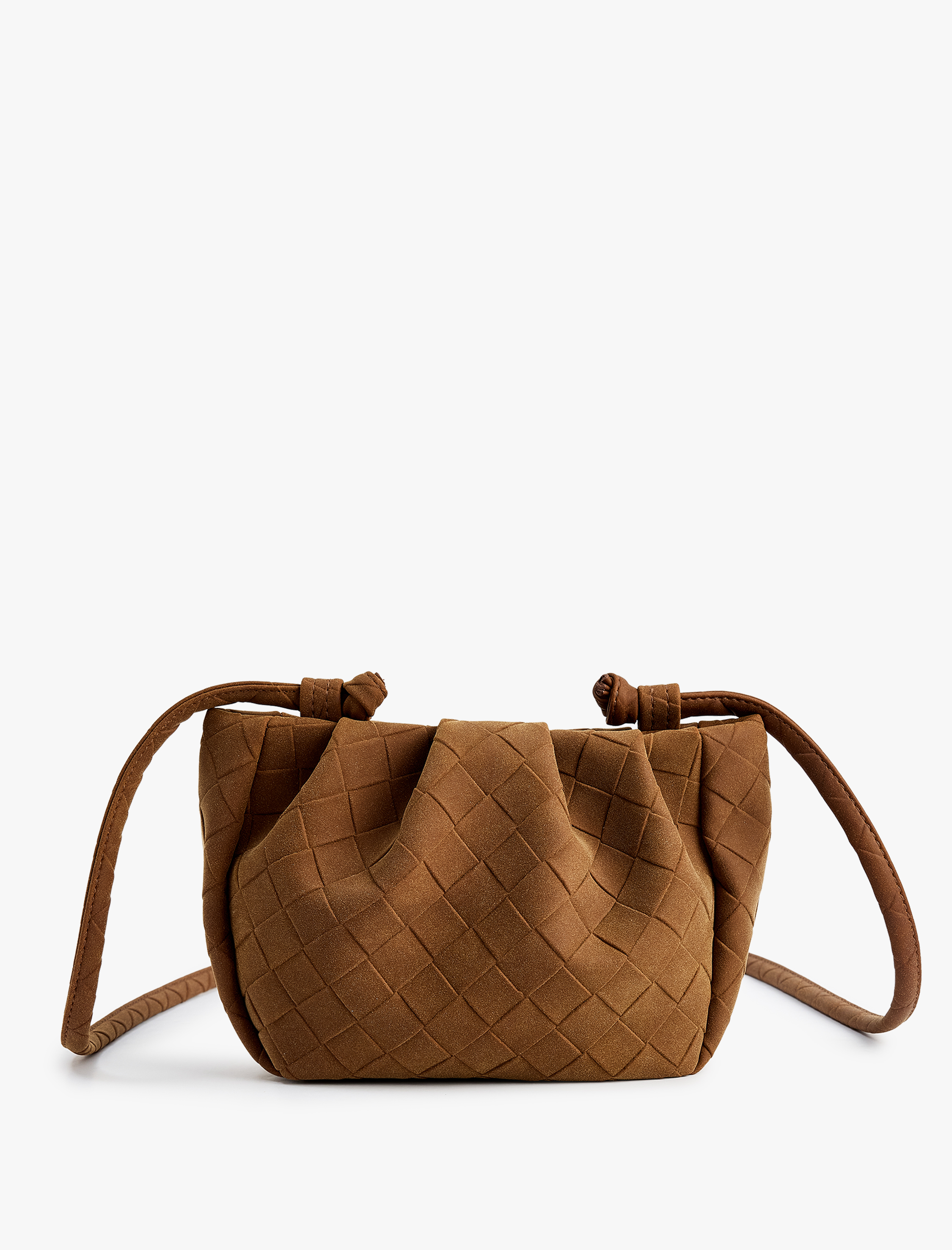  Kadın Örgü Desenli Suni Süet Askılı Çapraz Çanta