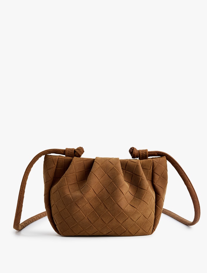 Kadın Örgü Desenli Suni Süet Askılı Çapraz Çanta