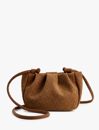 Örgü Desenli Suni Süet Askılı Çapraz Çanta