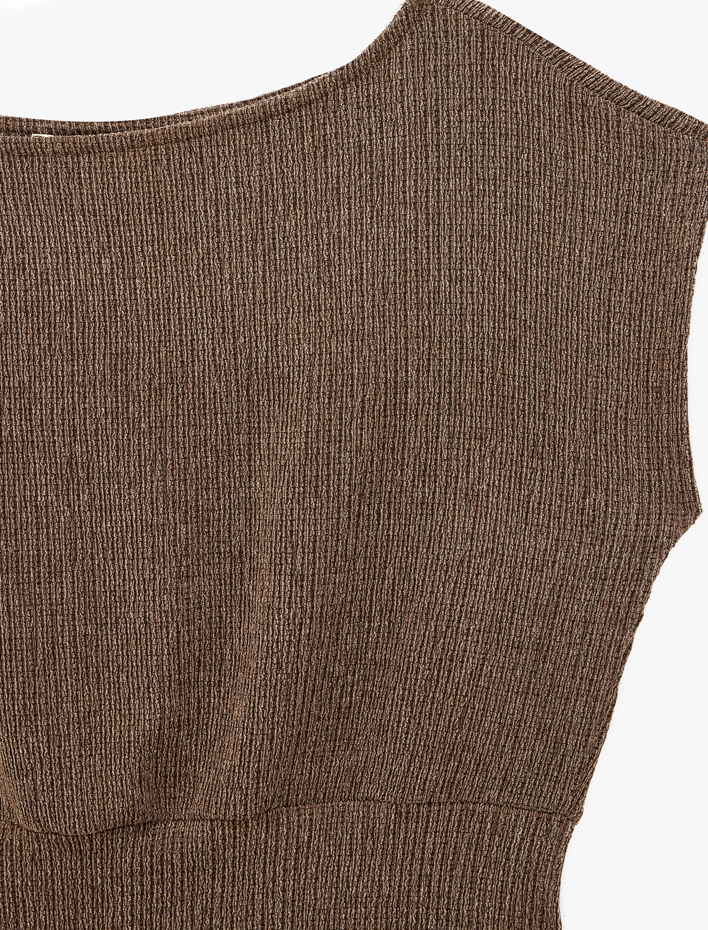   Viskon Karışımlı Bürümcük Bisiklet Yaka Kısa Kollu Crop Bluz