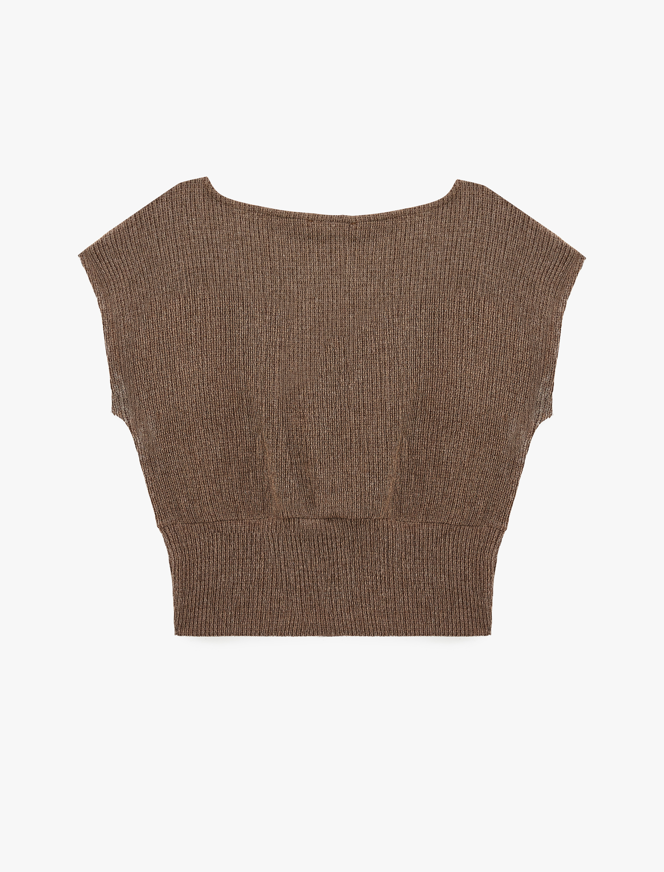   Viskon Karışımlı Bürümcük Bisiklet Yaka Kısa Kollu Crop Bluz