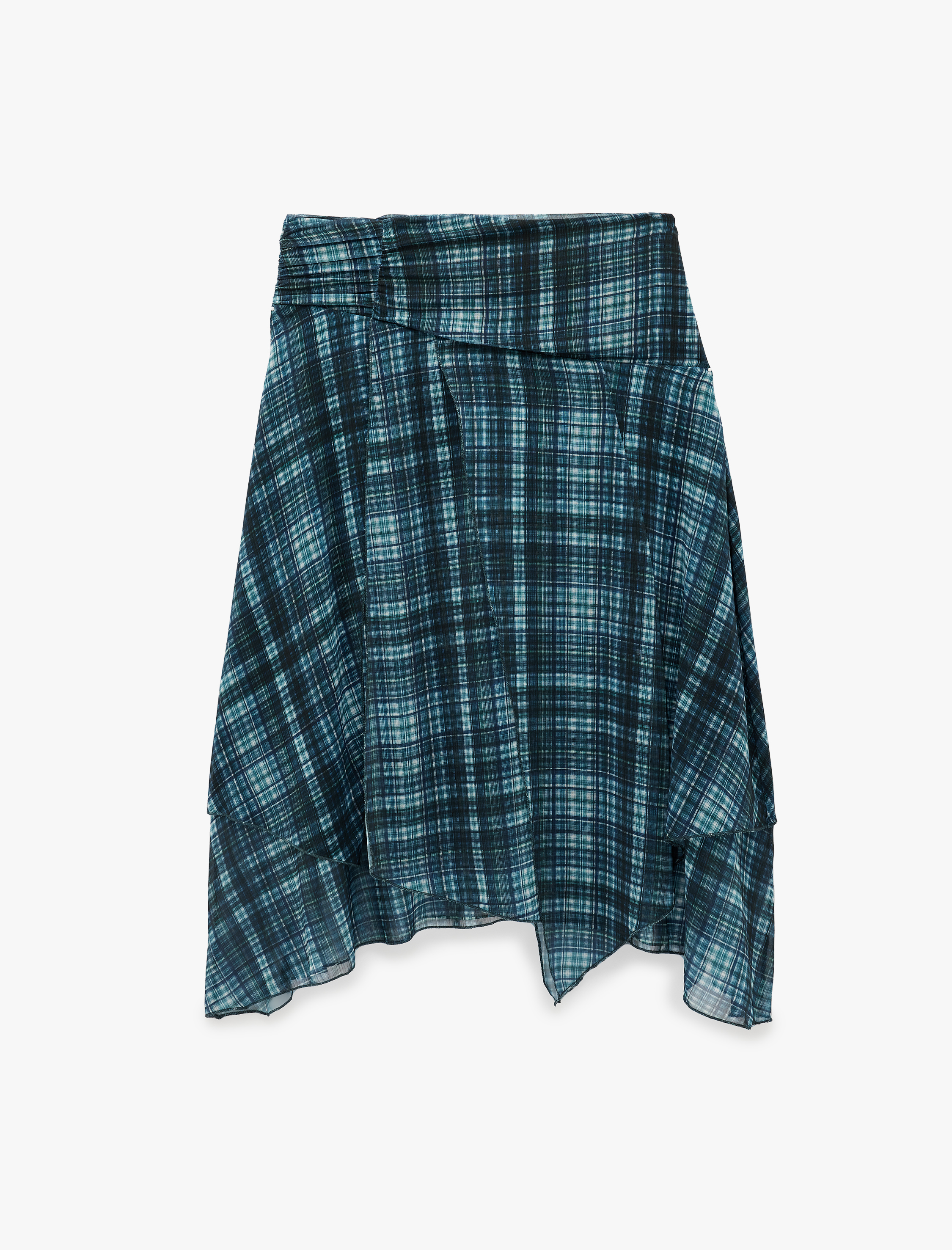   Asimetrik Kesim Ekoseli Midi Şifon Etek