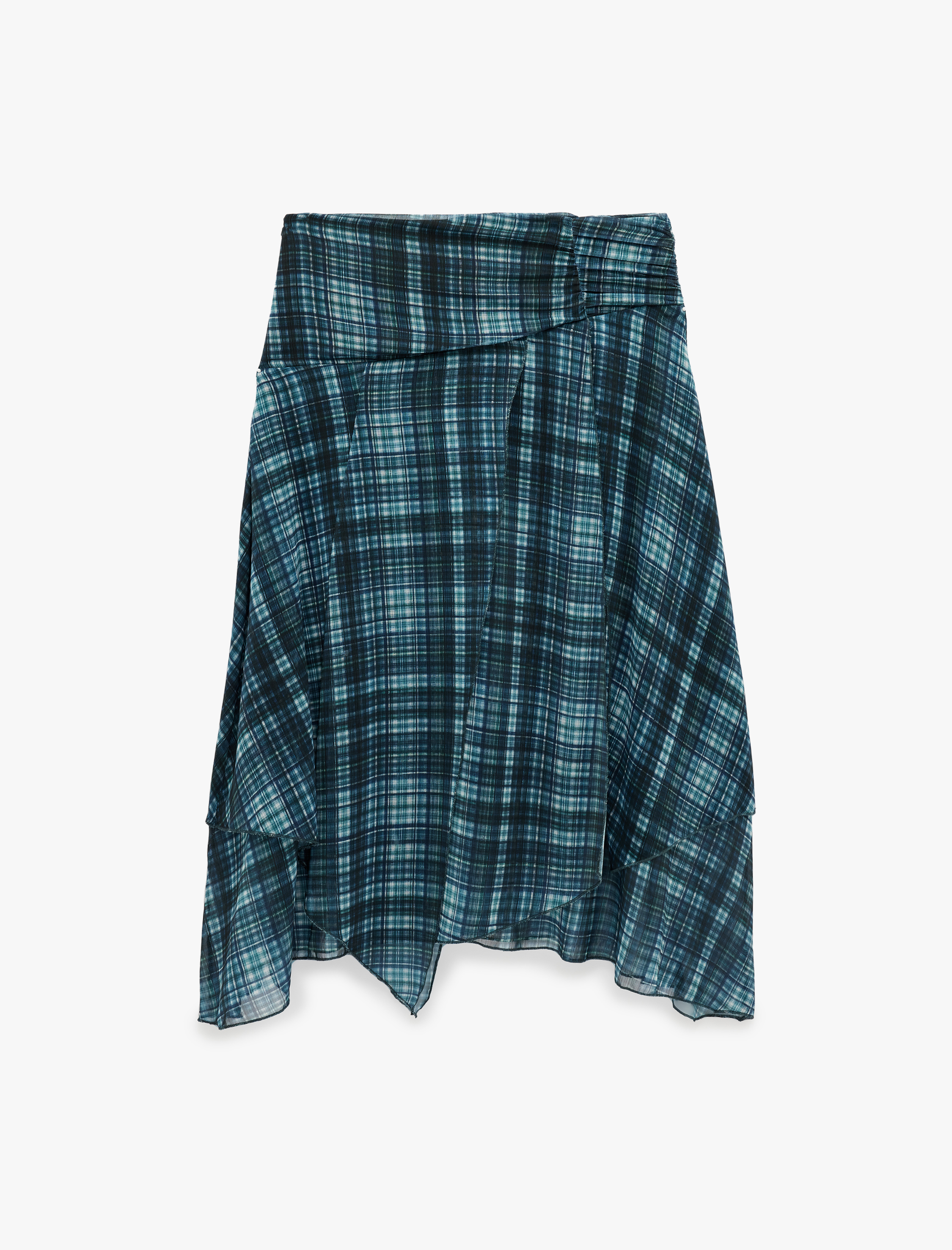   Asimetrik Kesim Ekoseli Midi Şifon Etek