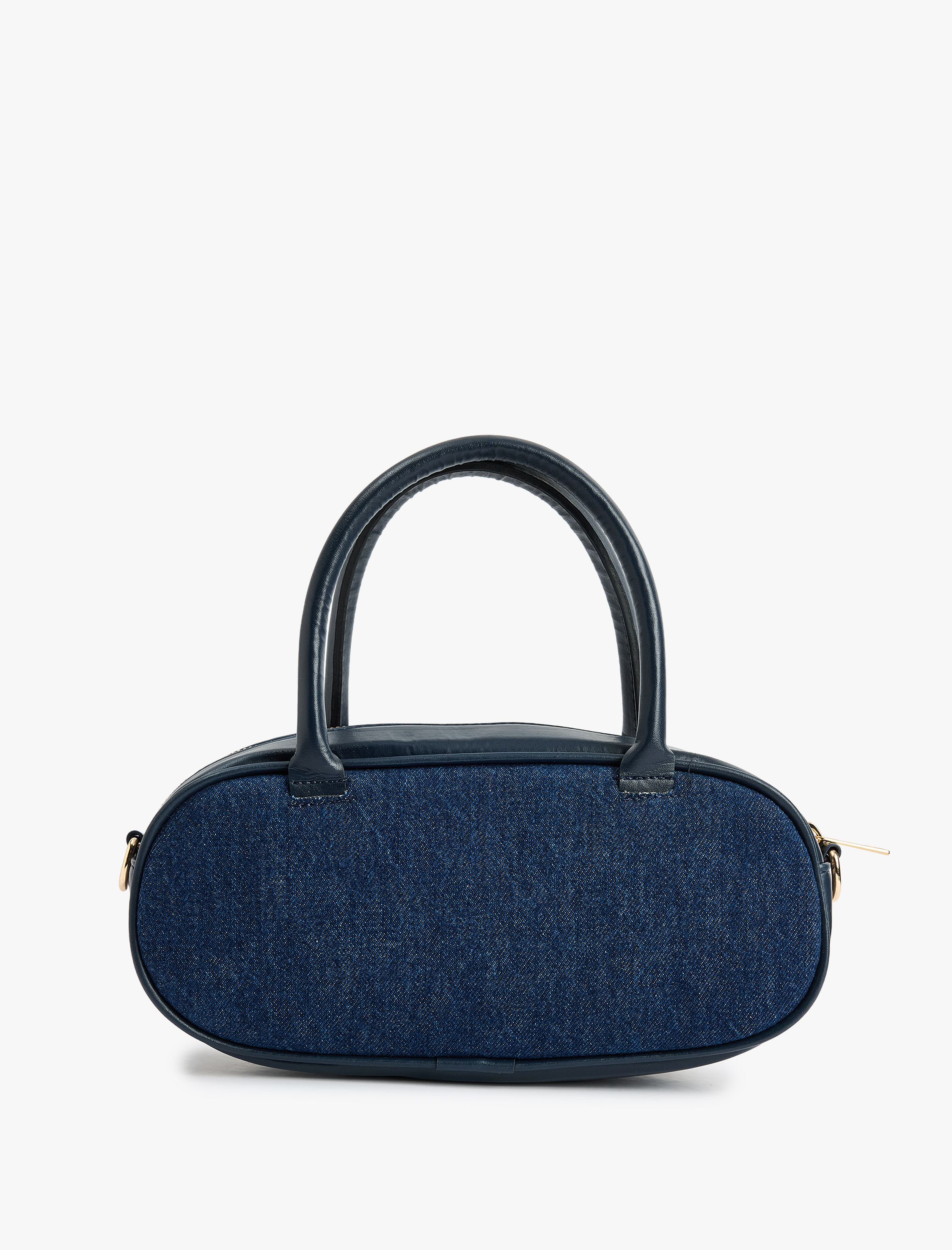  Kadın Fermuarlı Suni Deri Detaylı Saplı Denim El Çantası