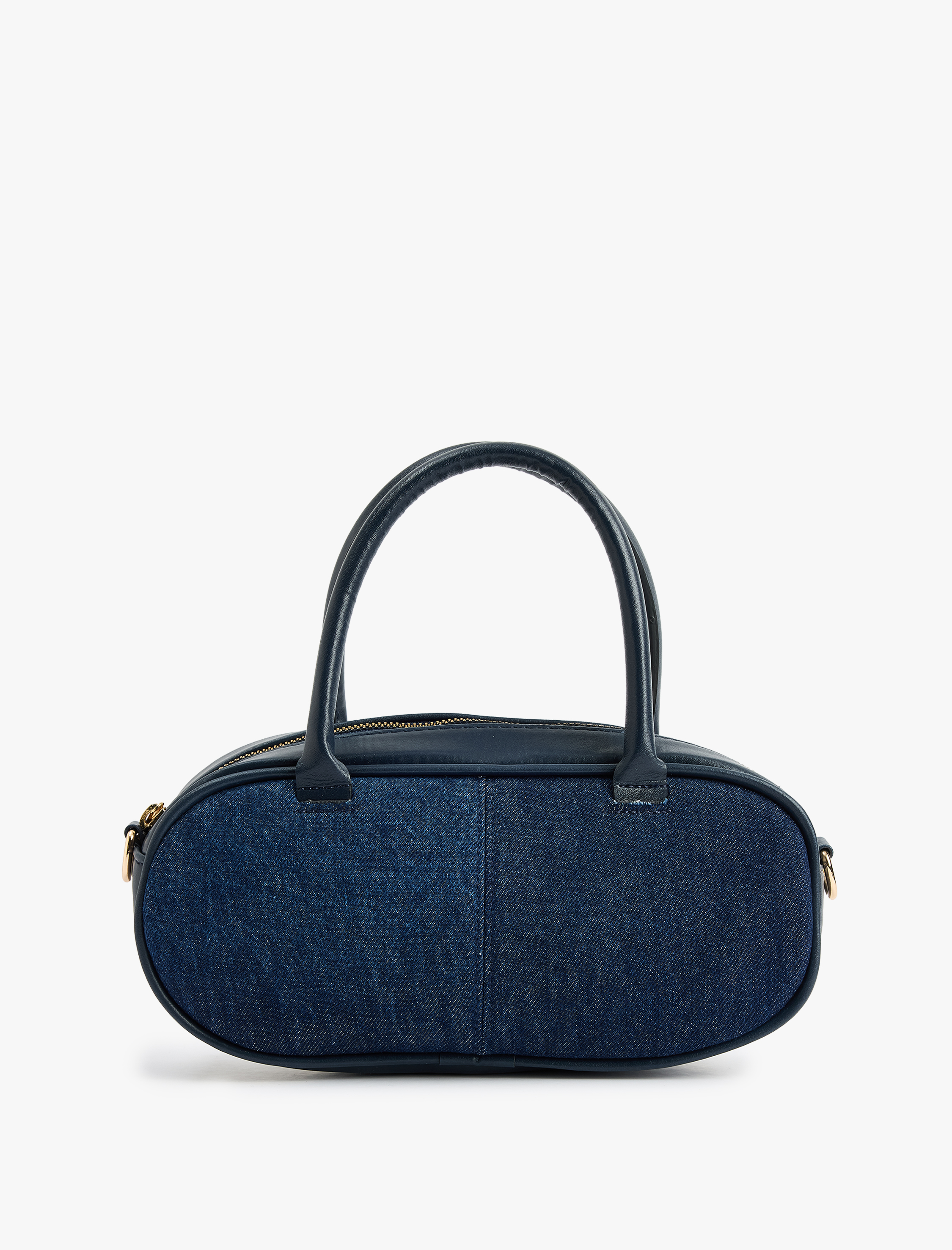  Kadın Fermuarlı Suni Deri Detaylı Saplı Denim El Çantası