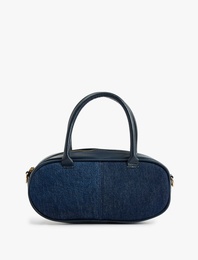 Fermuarlı Suni Deri Detaylı Saplı Denim El Çantası