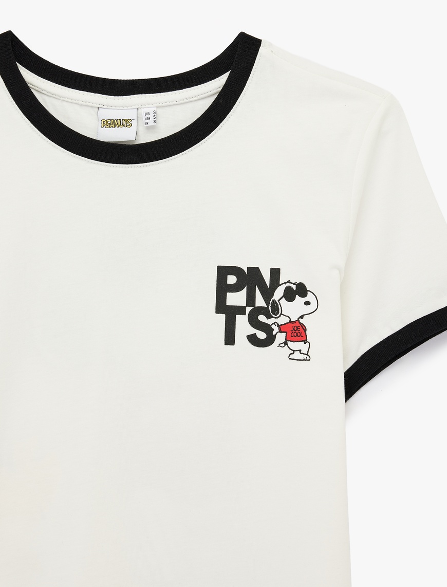 その他 SNOOPY Ekru Snoopy Lisanslı Arkası Baskılı Pamuklu Kısa Kollu Bisiklet