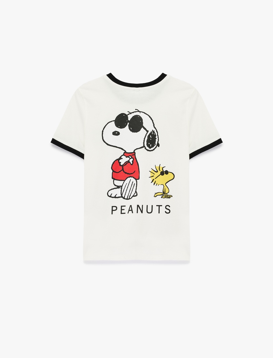 Ekru Snoopy Lisanslı Arkası Baskılı Pamuklu Kısa Kollu Bisiklet