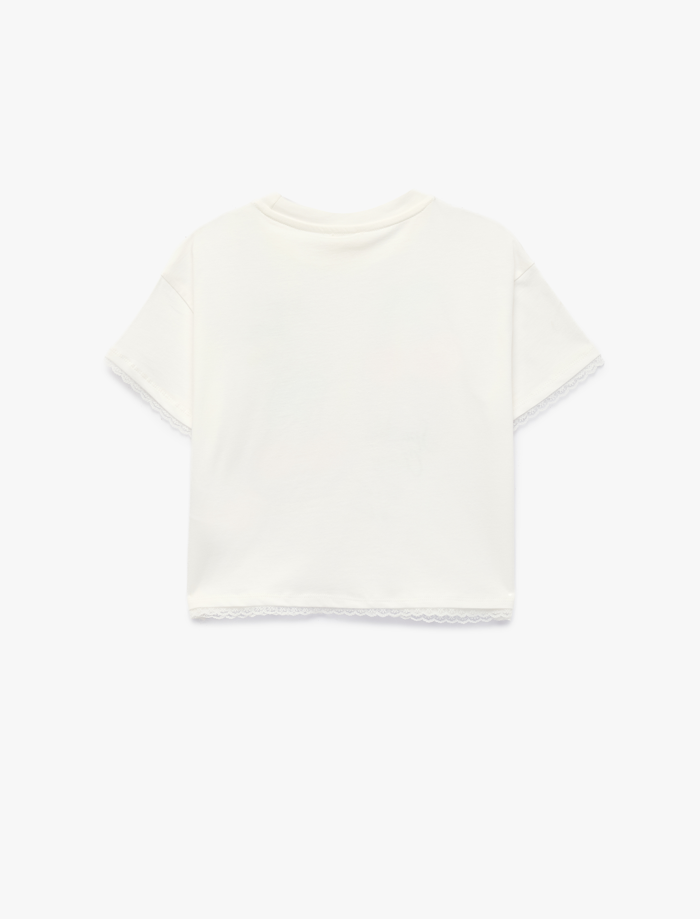  Kız Çocuk Pamuklu Kısa Kollu Bisiklet Yaka Kiraz Baskılı Pullu Payetli Tişört