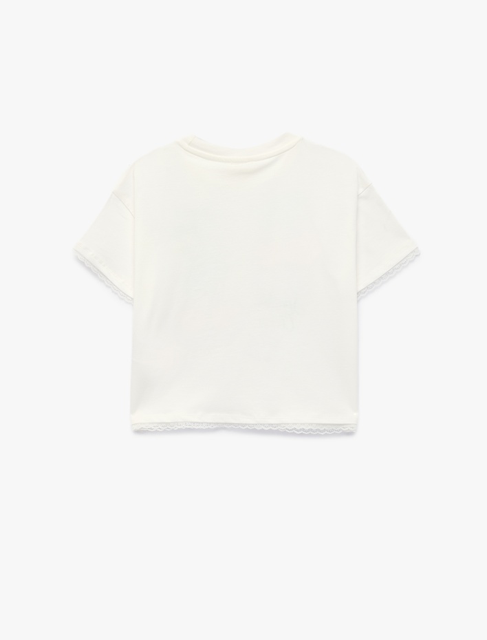 Kız Çocuk Pamuklu Kısa Kollu Bisiklet Yaka Kiraz Baskılı Pullu Payetli Tişört