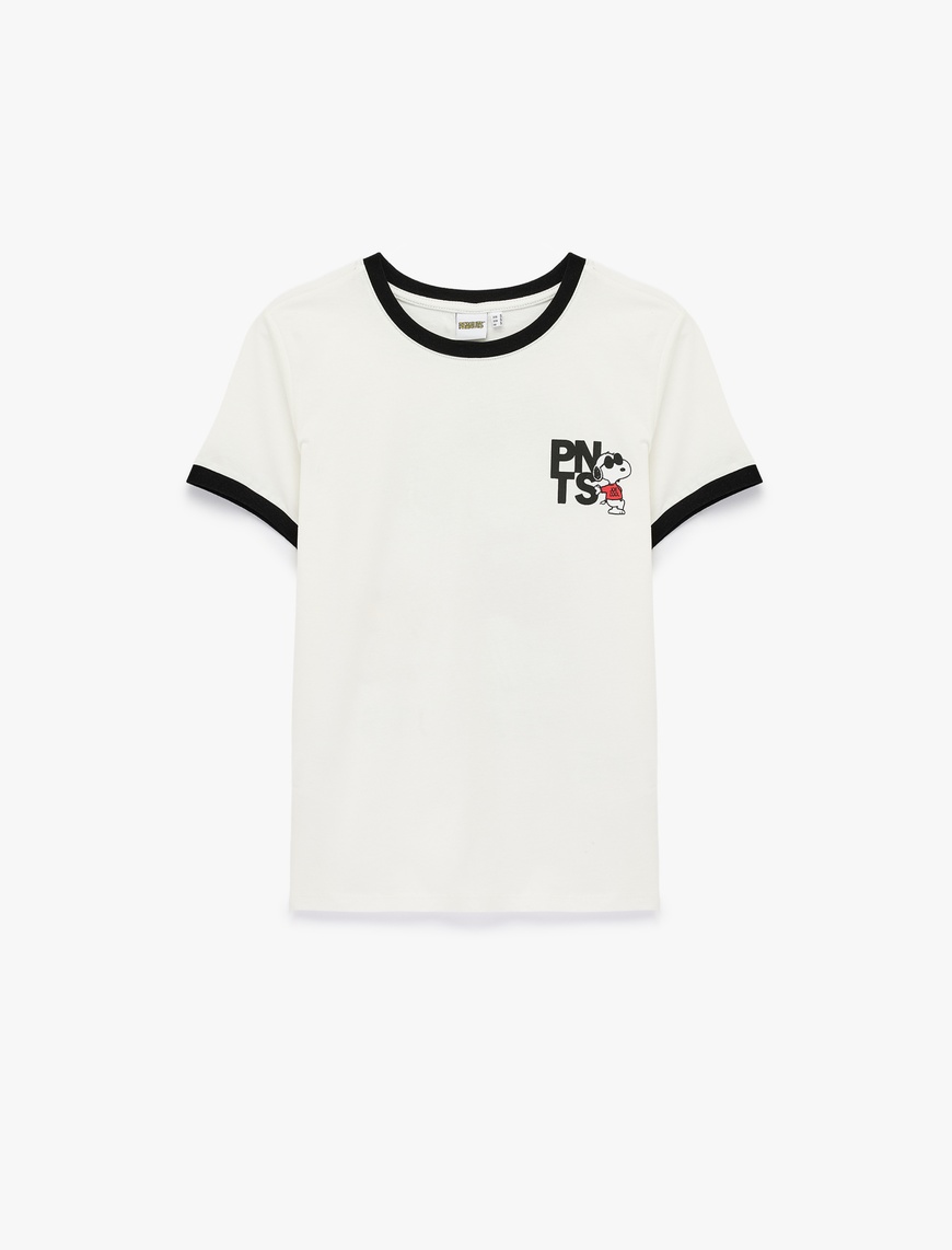 その他 SNOOPY Ekru Snoopy Lisanslı Arkası Baskılı Pamuklu Kısa Kollu Bisiklet