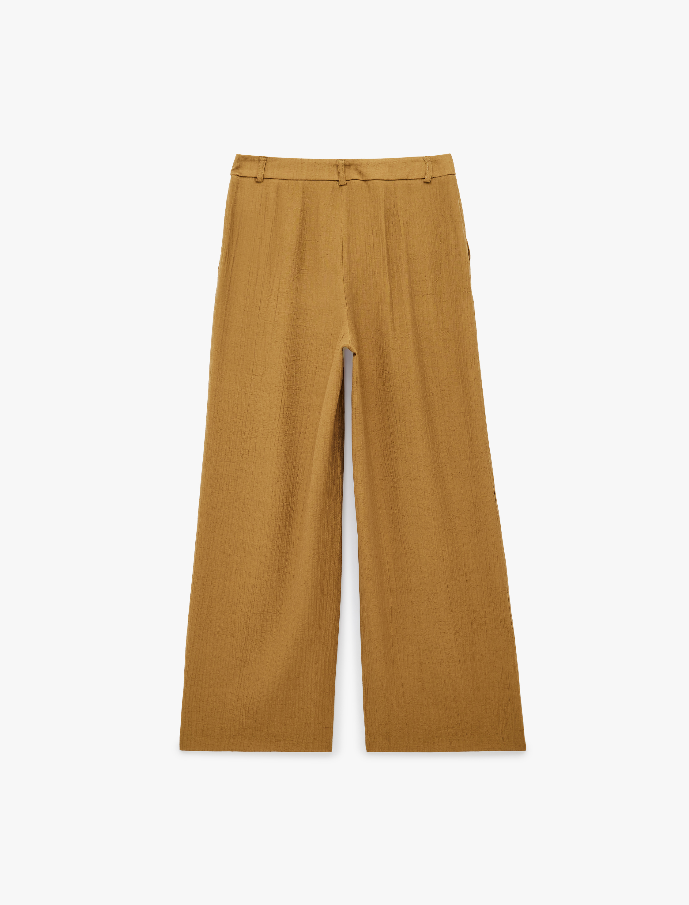   Viskon Dokulu Kumaş Cepli Pile Detaylı Geniş Paça Palazzo Pantolon