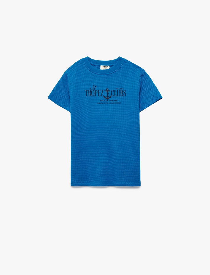 Erkek Çocuk Pamuklu Kısa Kollu Bisiklet Yaka Baskılı Tişört