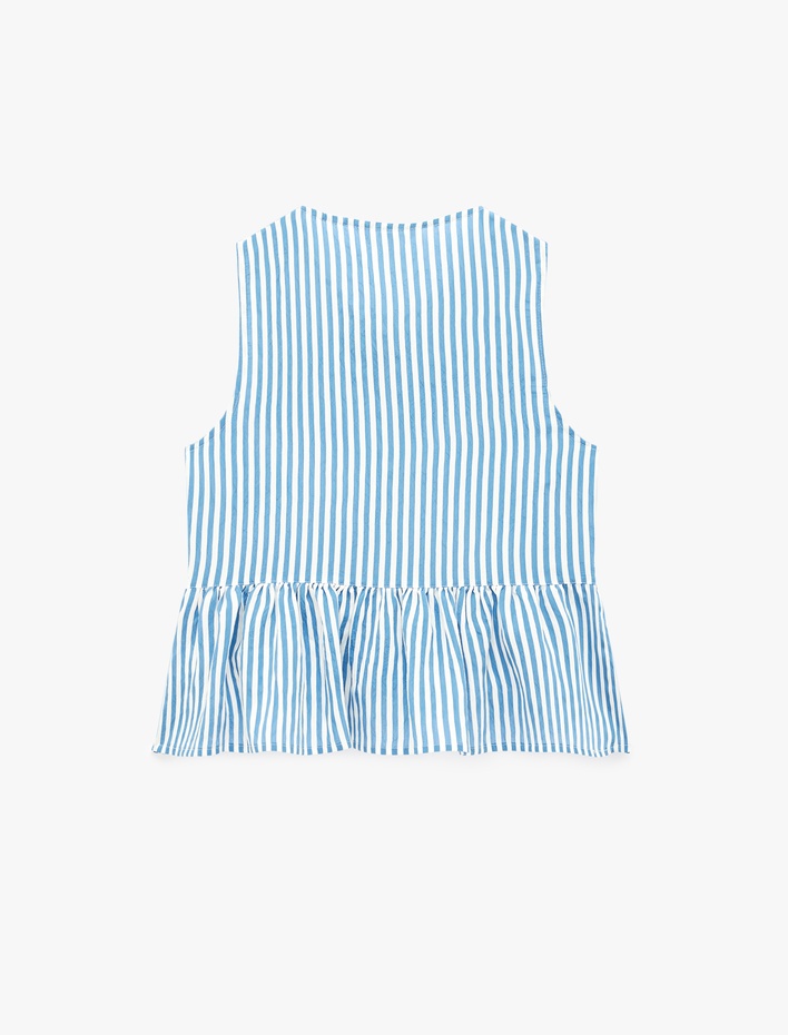  Kolsuz Fiyonklu Önden Bağlamalı Çizgili Peplum Bluz