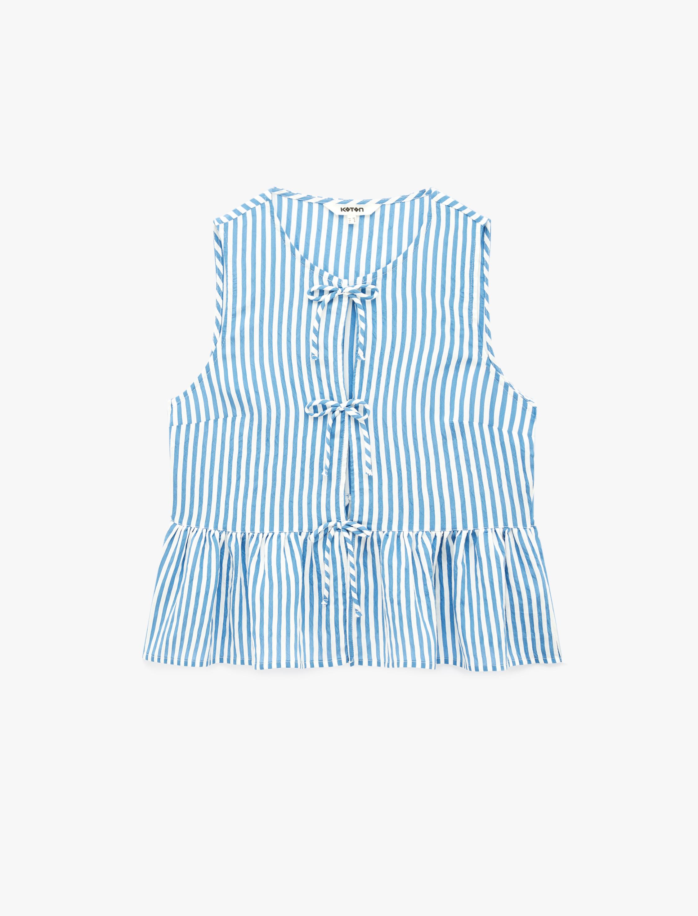   Kolsuz Fiyonklu Önden Bağlamalı Çizgili Peplum Bluz