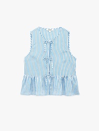 Kolsuz Fiyonklu Önden Bağlamalı Çizgili Peplum Bluz