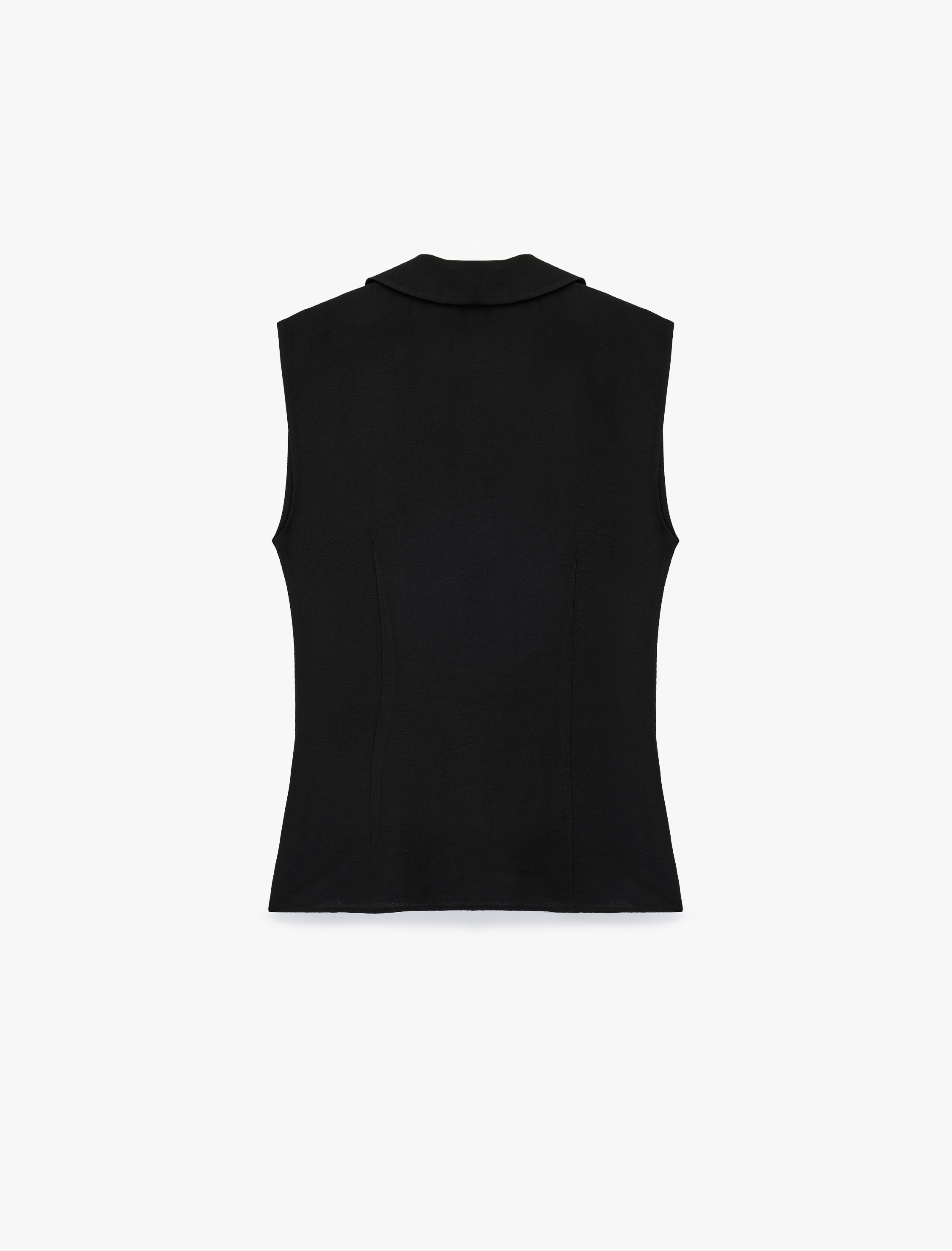   Fiyonk Bağlama Detaylı Gömlek Yaka Kolsuz Kruvaze Bluz