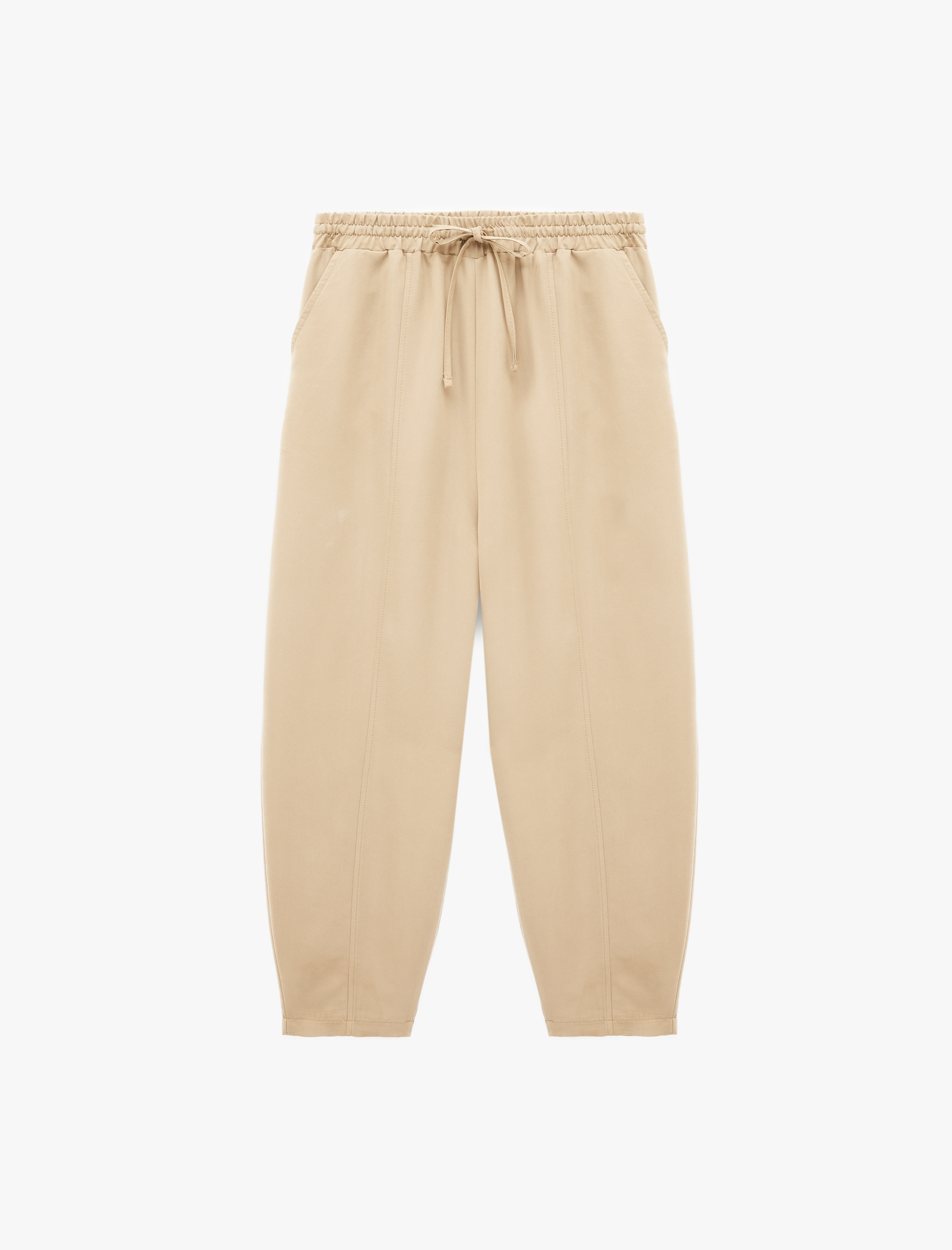   Modal Cupro Kumaş Beli Bağcıklı Cepli Balon Pantolon