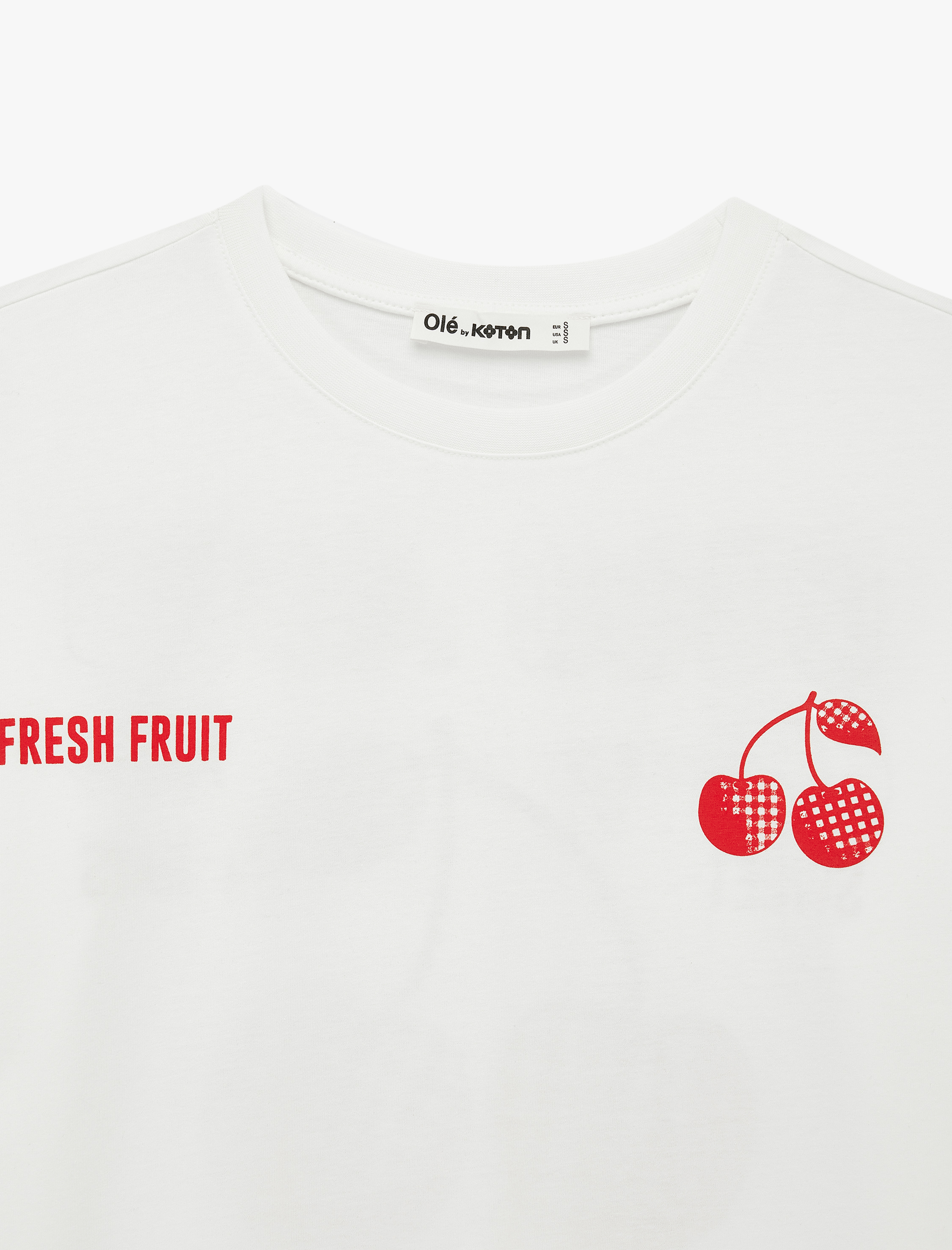   Pamuklu Rahat Kalıp Kısa Kollu Bisiklet Yaka Kiraz Baskılı Tişört