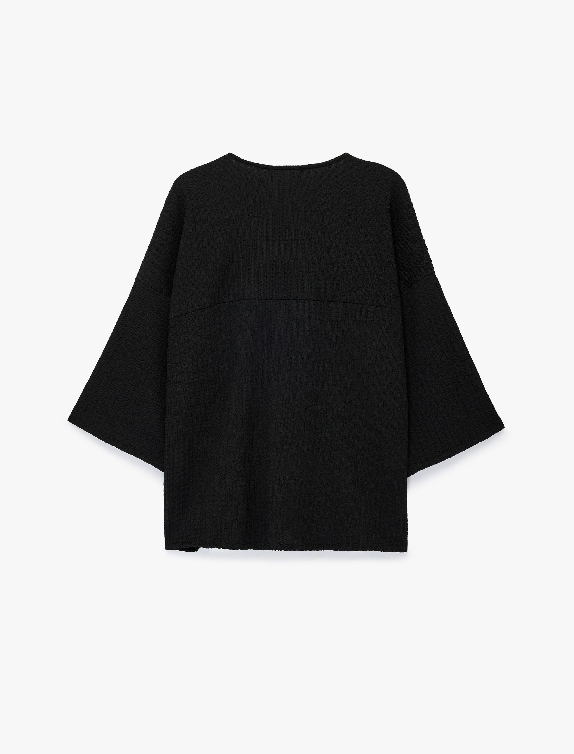   Bürümcük Kumaş Geniş Uzun Kollu Bağlama Detaylı Dokulu Kimono