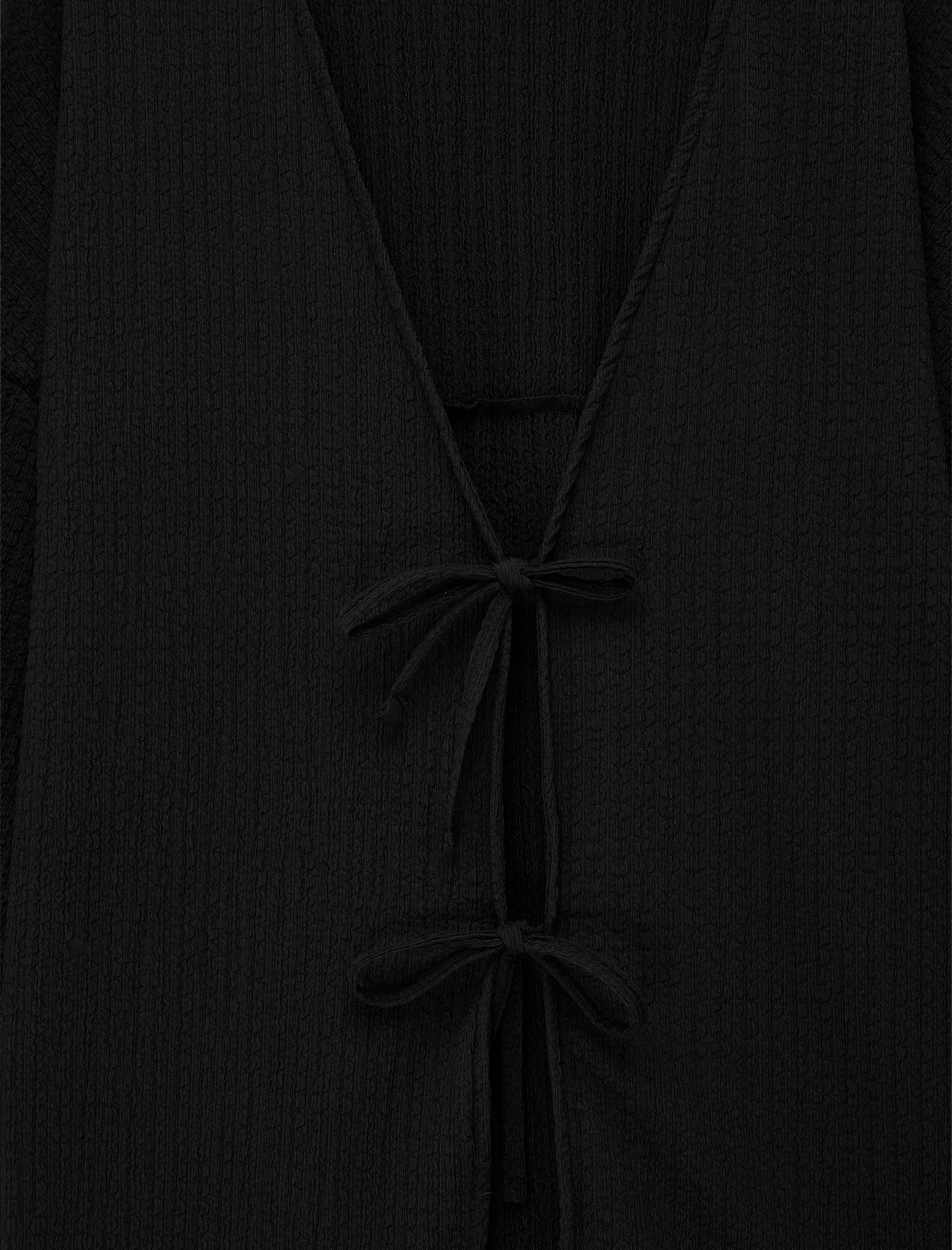   Bürümcük Kumaş Geniş Uzun Kollu Bağlama Detaylı Dokulu Kimono