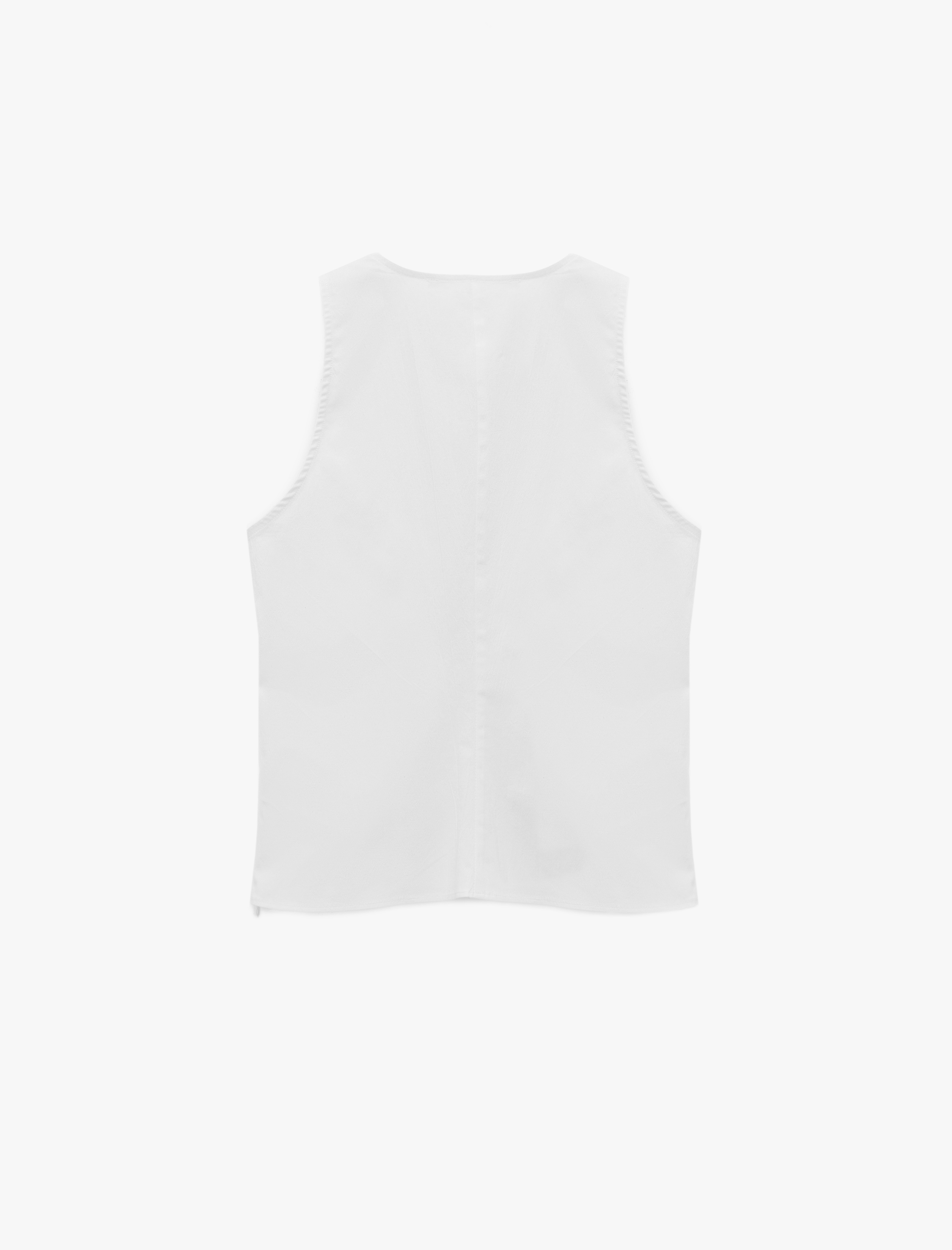   Pamuklu Slim Fit Yırtmaçlı V Yaka Kolsuz Drapeli Bluz