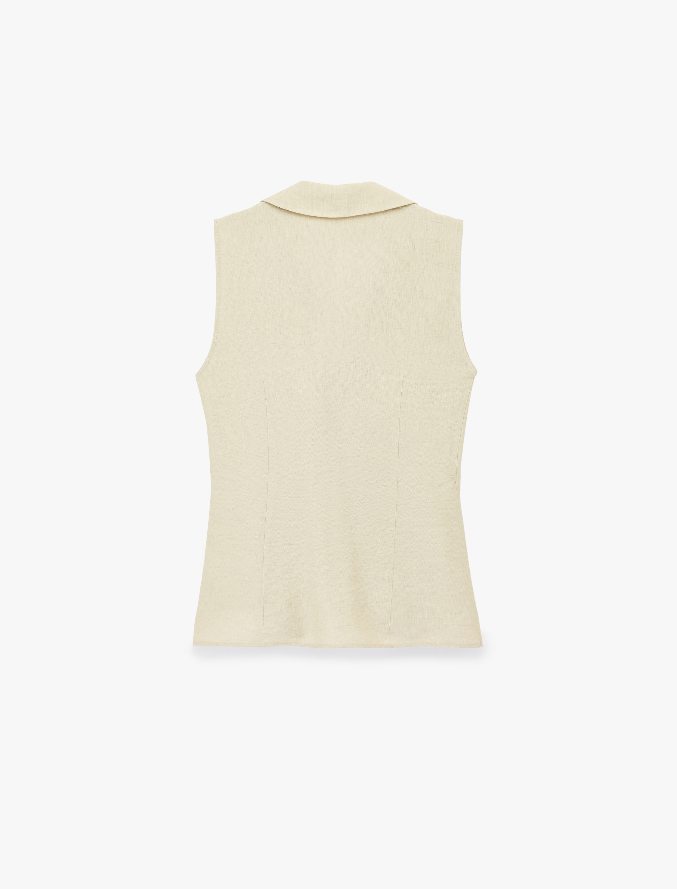   Fiyonk Bağlama Detaylı Gömlek Yaka Kolsuz Kruvaze Bluz