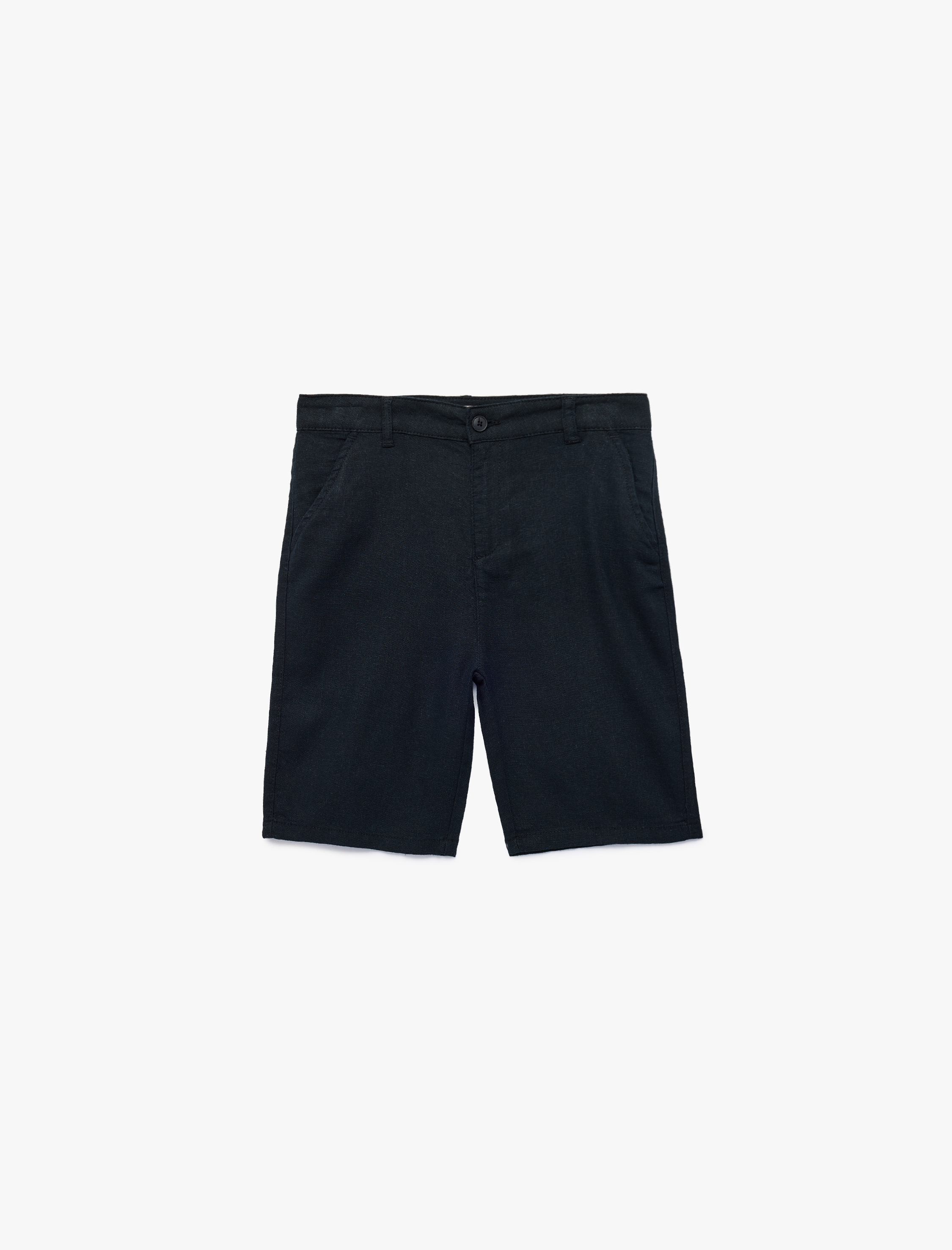  Erkek Çocuk Düğmeli Keten ve Viskon Karışımlı Cepli Bermuda Şort