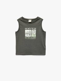 Pamuklu Bisiklet Yaka Kolsuz Baskılı Atlet