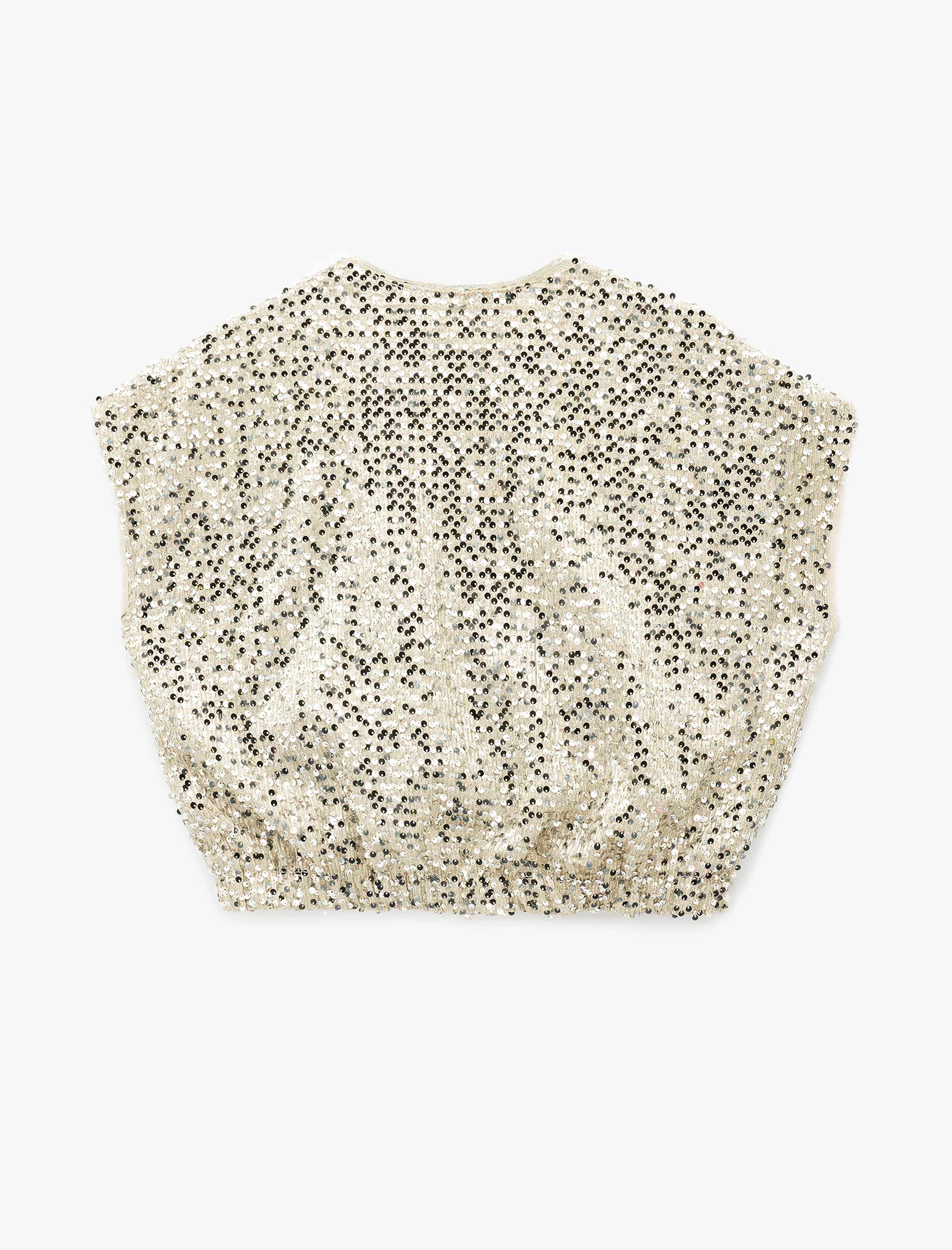   Yuvarlak Yaka Kolsuz Fermuarlı Pul Payetli Bomber Yelek