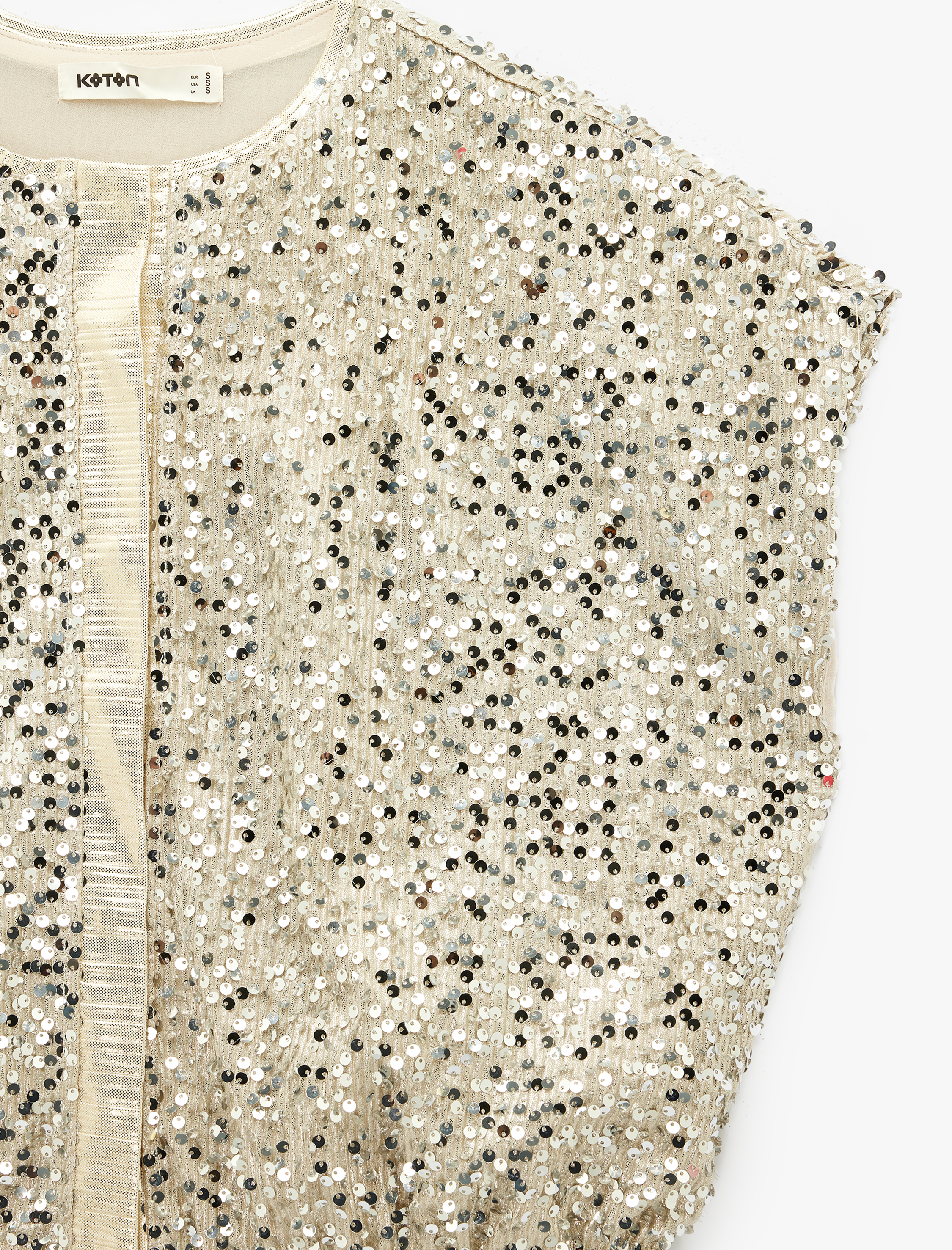   Yuvarlak Yaka Kolsuz Fermuarlı Pul Payetli Bomber Yelek