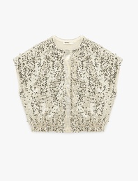 Yuvarlak Yaka Kolsuz Fermuarlı Pul Payetli Bomber Yelek