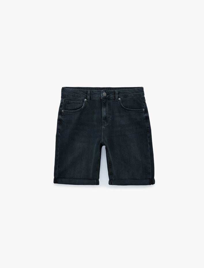  Normal Bel Pamuklu Cepli Bermuda Slim Fit Jean Şort