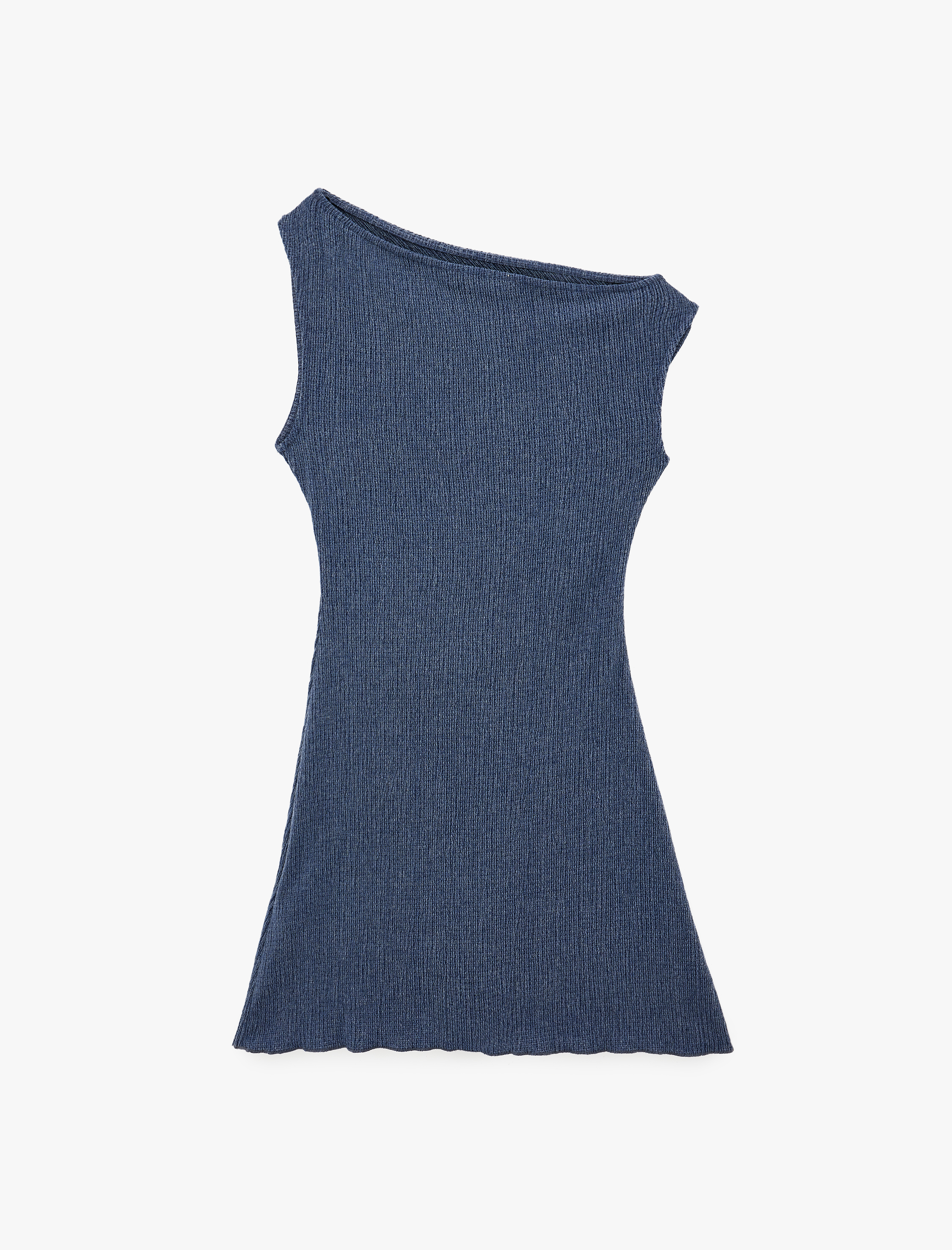   Bürümcük Kolsuz Kayık Yaka Büzgülü Asimetrik Mini Elbise