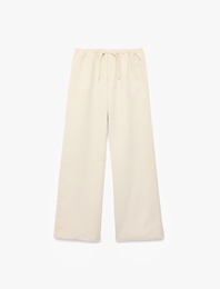 Düğmeli Modal Karışımlı Geniş Paça Pantolon