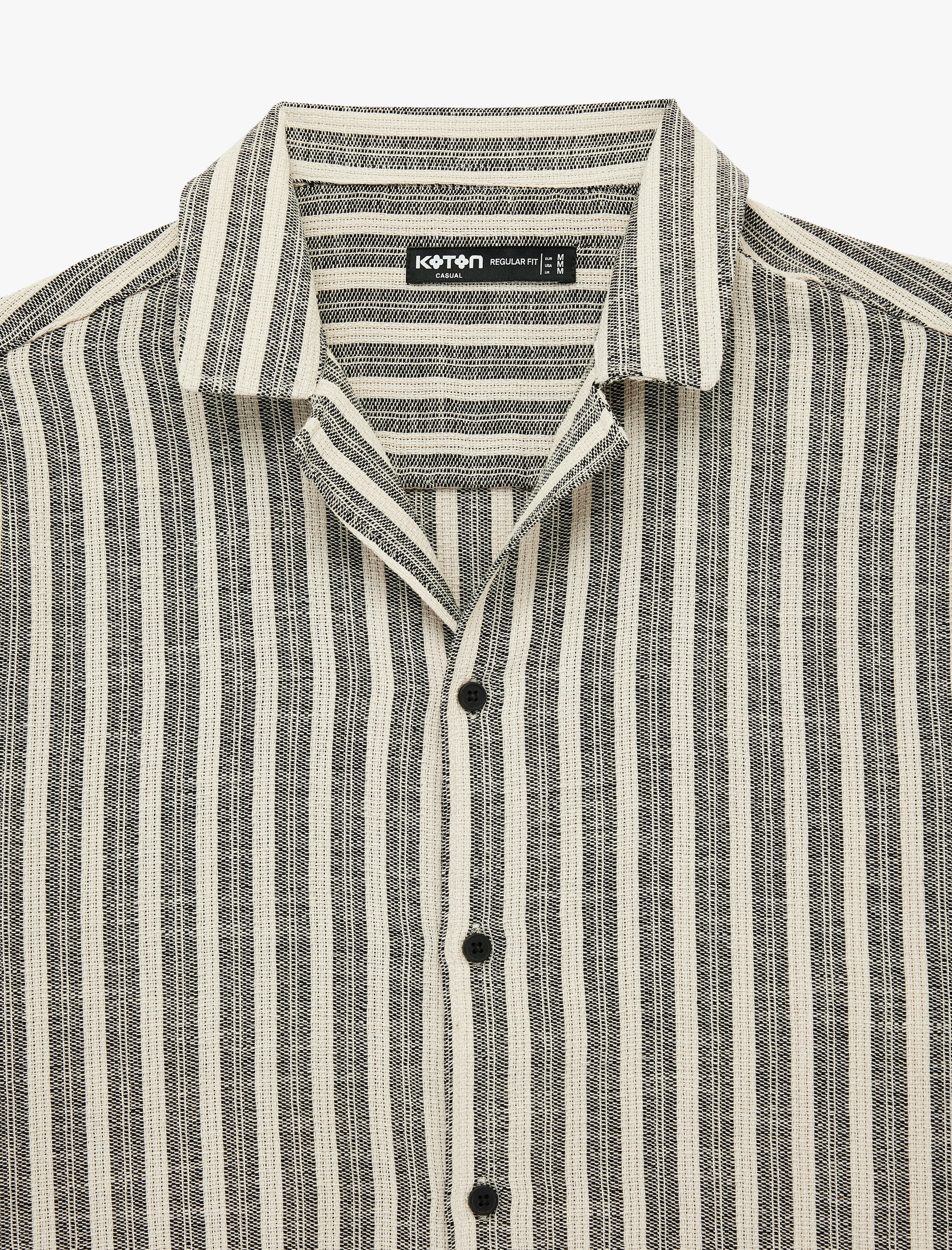   Regular Fit Kısa Kollu Düğmeli Pamuklu Devrik Yaka Çizgili Gömlek