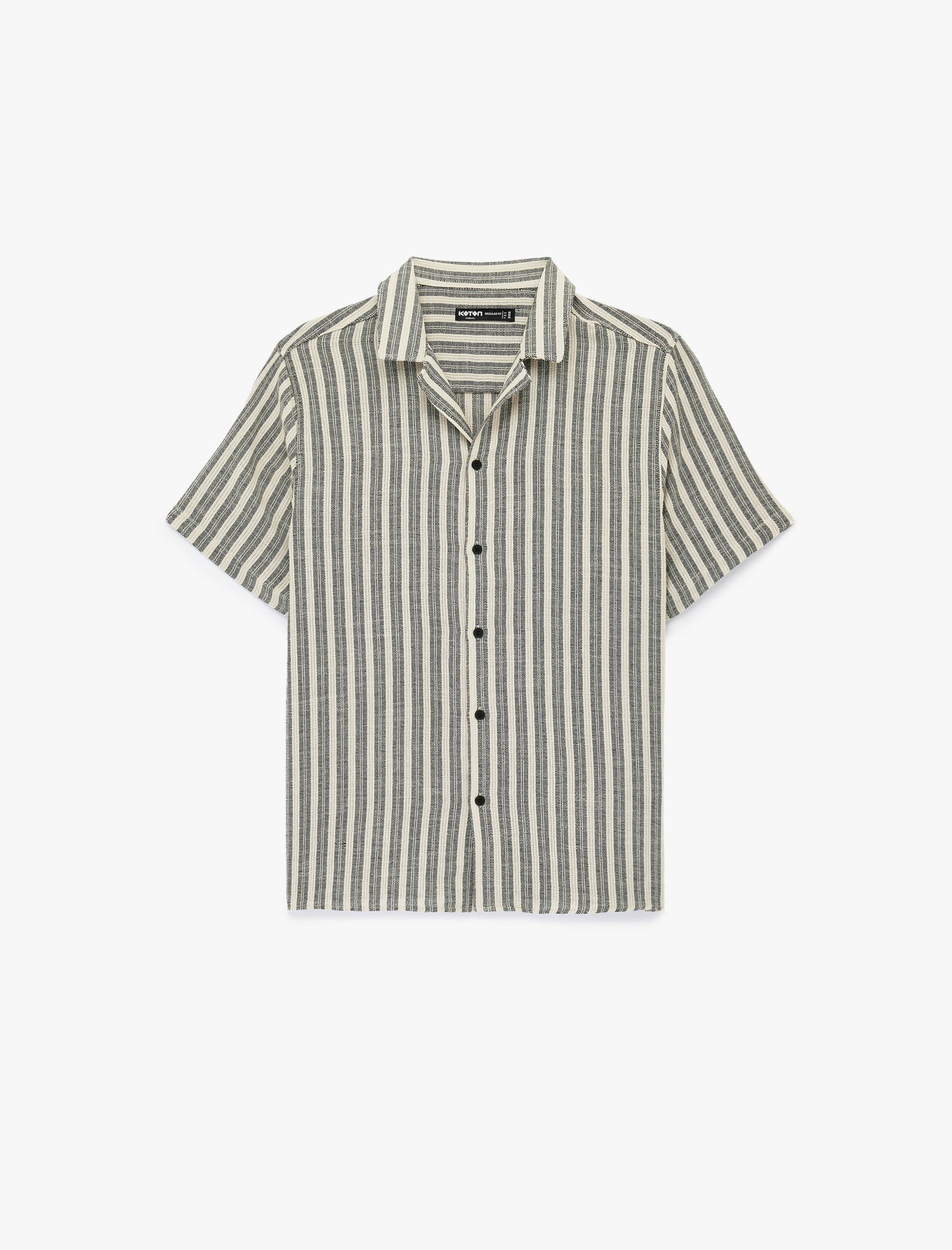   Regular Fit Kısa Kollu Düğmeli Pamuklu Devrik Yaka Çizgili Gömlek