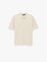 Kısa Kollu Pamuklu Pike Kumaş Düğmeli Polo Yaka Slim Fit Tişört