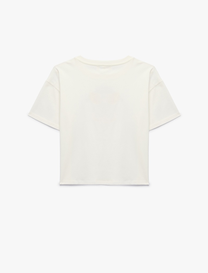 Kız Çocuk Kısa Kollu Bisiklet Yaka Pamuklu Kedi Baskılı Tişört