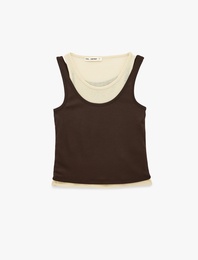 Viskon Karışımlı U Yaka İkili Kolsuz Bluz