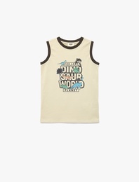 Baskılı Kolsuz Bisiklet Yaka Pamuklu Oversize Atlet