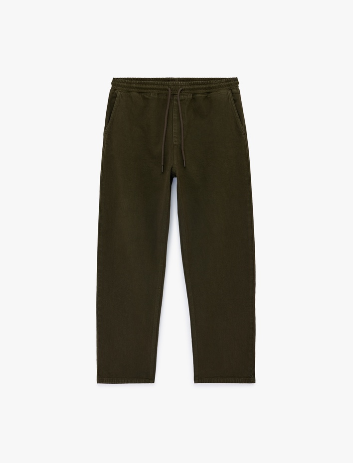  Pamuklu Cepli Bol Kalıp Beli Bağcıklı Jean Pantolon