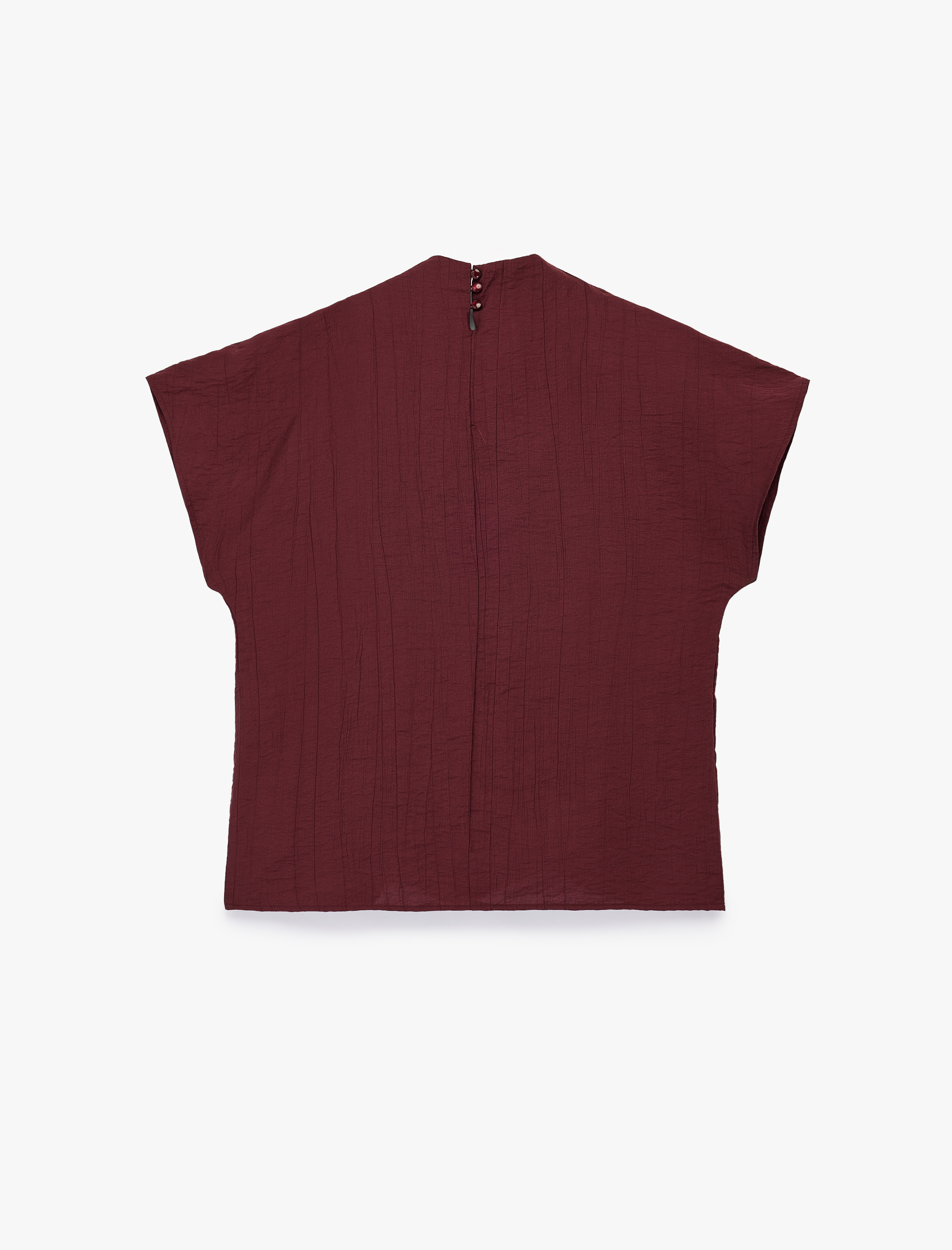   Viskon Kumaş Kap Kol Dik Dökümlü Yaka Bluz