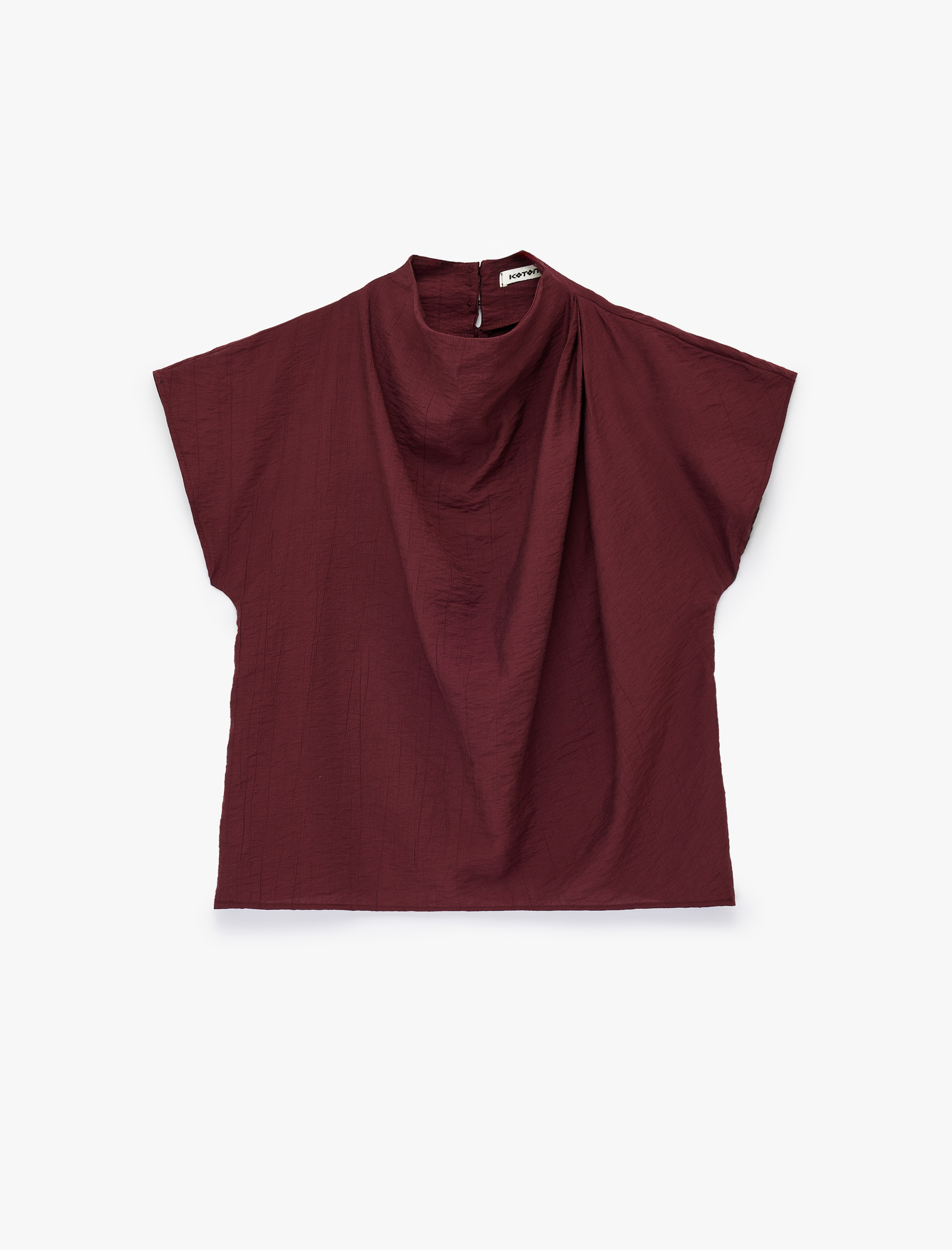   Viskon Kumaş Kap Kol Dik Dökümlü Yaka Bluz