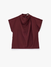 Viskon Kumaş Kap Kol Dik Dökümlü Yaka Bluz