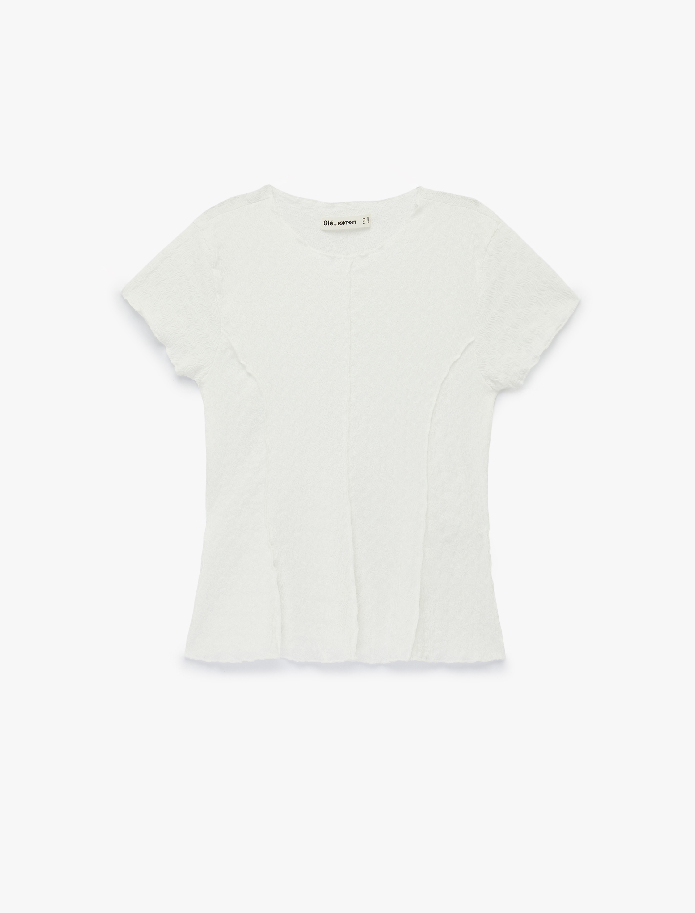   Nervürlü Kısa Kollu Bisiklet Yaka Bürümcük Slim Fit Bluz