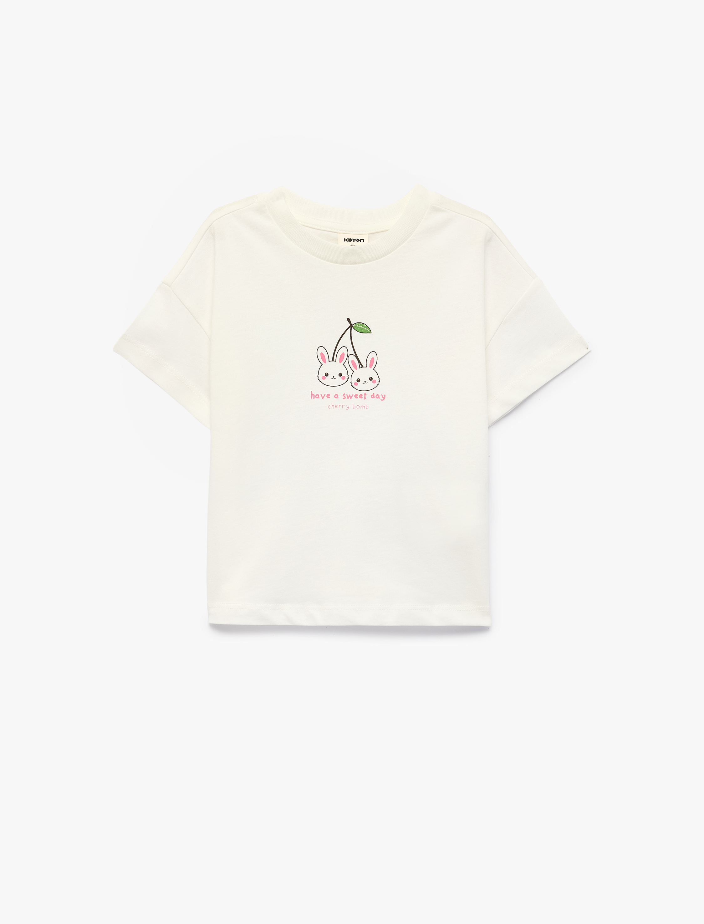  Kız Bebek Pamuklu Baskılı Bisiklet Yaka Kısa Kollu Tişört