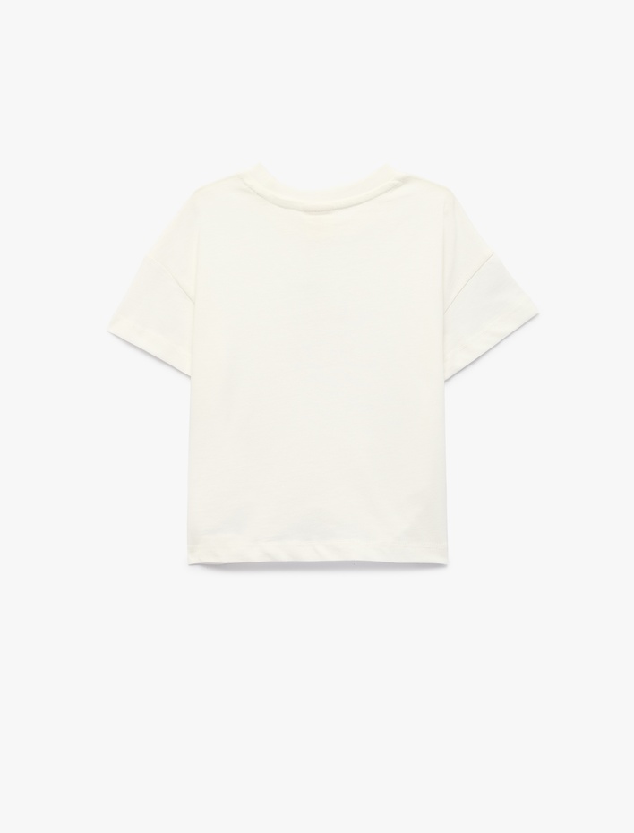 Kız Bebek Pamuklu Baskılı Bisiklet Yaka Kısa Kollu Tişört