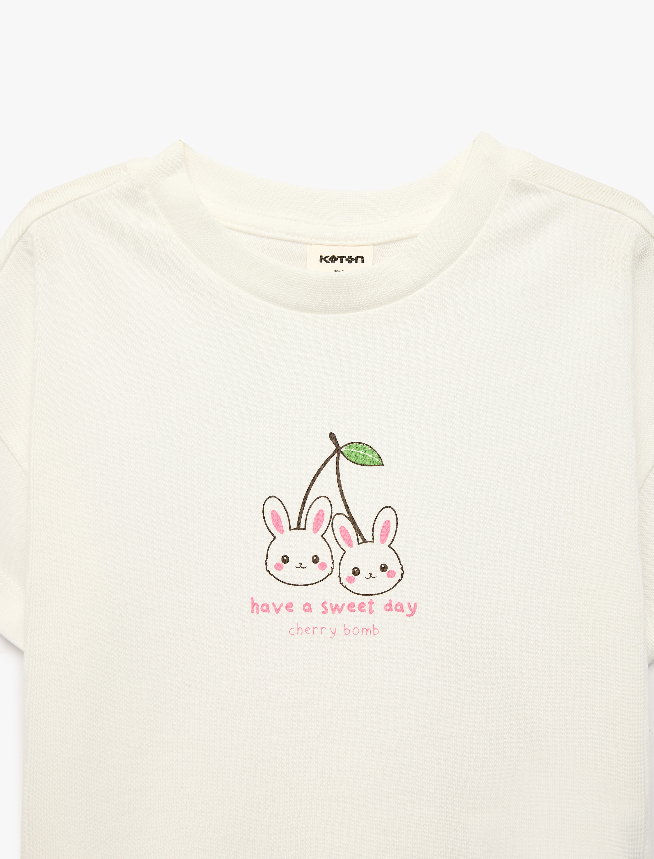  Kız Bebek Pamuklu Baskılı Bisiklet Yaka Kısa Kollu Tişört